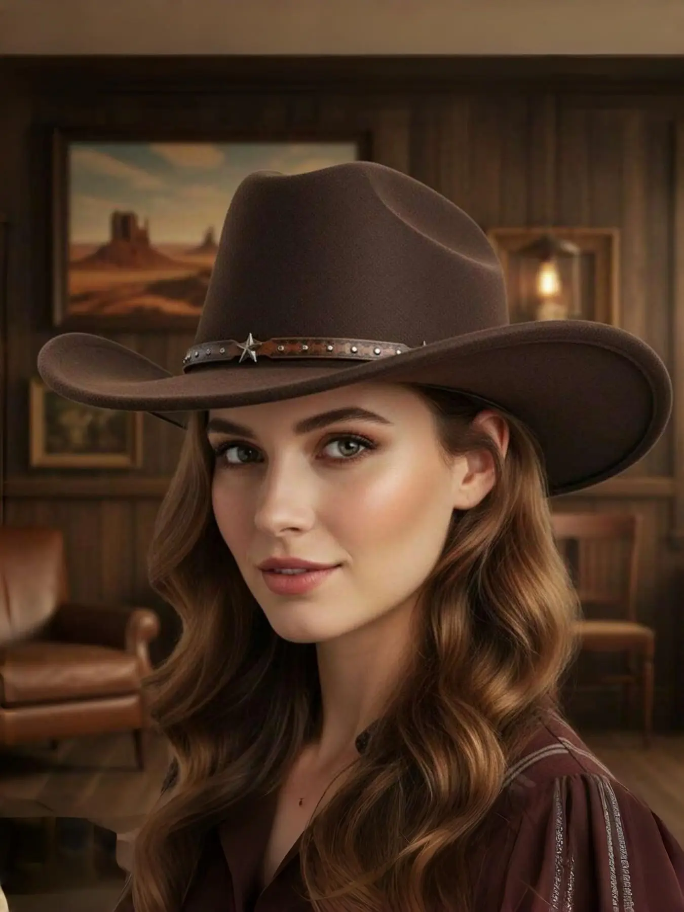 Vintage Western Cowboy Hat for Women, Star Decor Wide Brim Jazz Hat, Punk Outdoor Stylish Fedora, Fashion Accessory for All Seasons