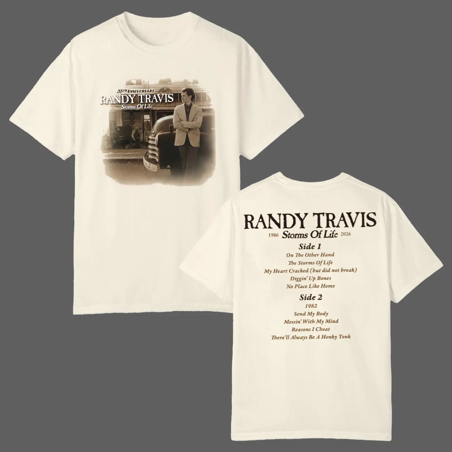 Randy Travis Storms Of Life 35th Anniversary Album Tracklist Double-Sided T-Shirt