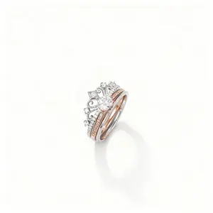 0.5ct Crown Stackable Ring - Two-Tone Silver & Rose Gold Elegant Gem-Embedded Jewelry for Women