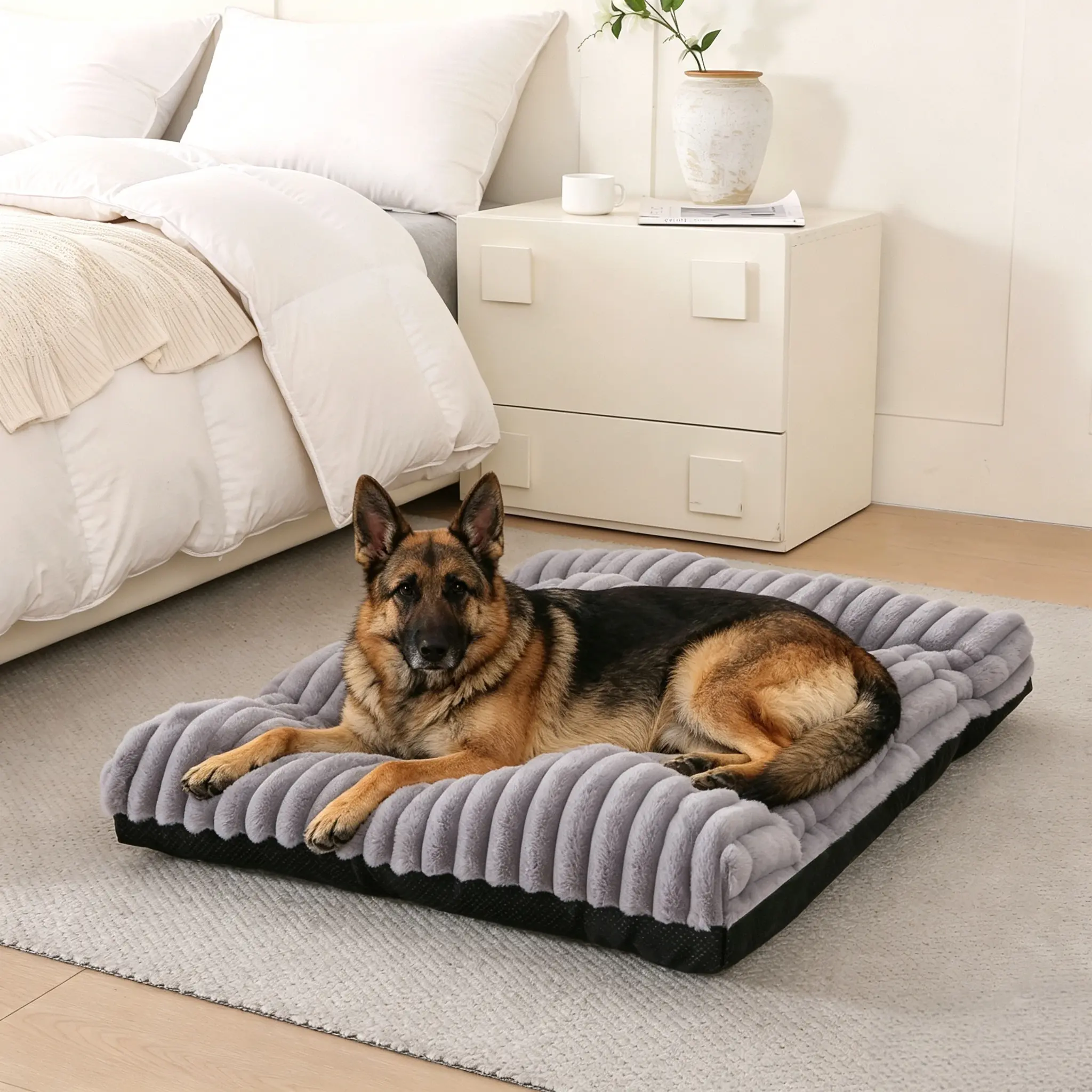EONFELICITY Washable L Dog Bed for Extra Large Dogs Deluxe Dog Crate Beds Comfy Fluffy Kennel Pad  Machine Washable Dog 41"x27"x3", Grey