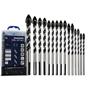 15 count Masonry Drill Bit Set, 1/8" to 1/2" Carbide Drill Bits Set Industrial Strength Carbide Bit Tip for Tile Glass Ceramic Brick  Plastic Cement