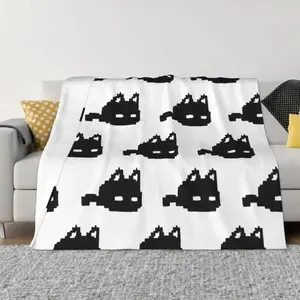 Omori Game Cat Blanket Ultra Soft Flannel Cozy Super Warm Bedroom Couch Sofa Home Throw Quilt Decor Birthday Gift Christmas Gift for Anime Fans Teens Men Women Kids Basil Aubrey Sunny Headspace Style