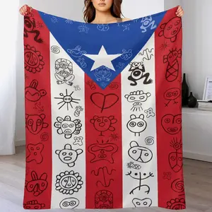 Puerto Rican Flag Blanket with Taino Symbols & Coqui Frog - Soft Puerto Rico Heritage Throw Blanket for Boricua Women, Men & Kids - Perfect Caribbean Home Decor & Puerto Rican Gift