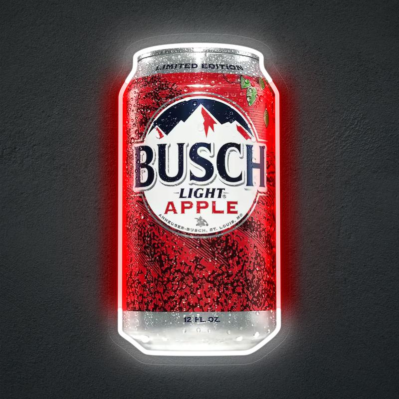 Busch Apple Neon Sign LED Wall Light 6.7x11.8 inch Beer Can Decor, USB Powered Acrylic Panel Light, Pre-Drilled Holes Easy to Hang, Funny Bar Pub Man Cave Game Room Decor