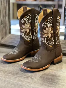 Magnolia 071 Choco - Classic Chocolate color flower western boots