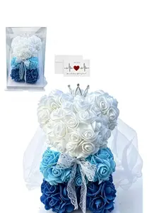 Wedding Season Bride Bear Memorial Gift Box, Handmade Rose Flower Bear Set, Perfect for Girlfriend Wedding Scene Decoration
