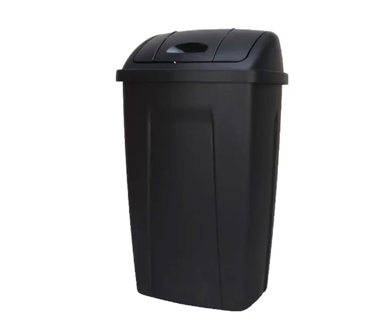 13 Gallon Kitchen Trash Can with Swing Top Lid, Large Black Plastic Garbage Bin, Modern Waste Basket for Home, Kitchen or Office
