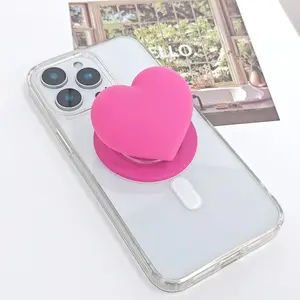 Simple 3D Solid Color Heart-Shaped Phone Airbag Stand - Magnetic Retractable Stand - Phone Grip Holder - Suitable for Everyday Desktop Watching - Christmas Gift -