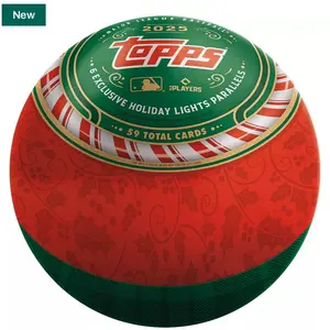 Topps 2025 Holiday Tin Ball - 59 Total Cards, 6 Exclusive Holiday Lights Parallels, New Edition