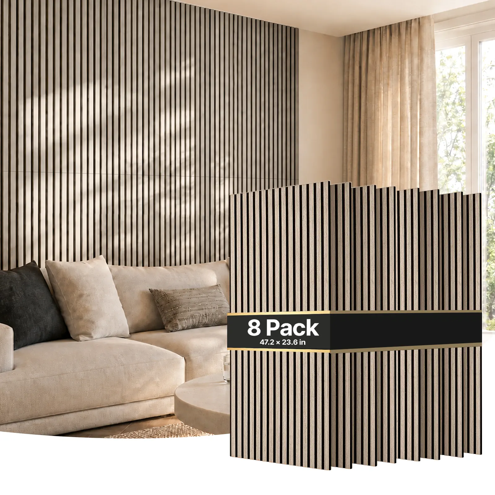 VEVOR Rectangular Walnut Acoustic Panels, 47.2x23.6in PET Decorative Wall Panels, Sound-Absorbing for Homes Offices Interior Walls, Screw Kit Included, 8-Pack