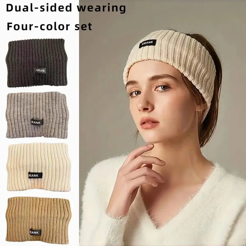 GRANK Women's 4pcs Soft Stretchy Headbands Winter Ear Warmers Comfort Fit Solid Color Hair Accessories for Everyday & Formal Wear Cold Weather Stylish Cozy Hairbands，Christmas gift，girls' gifts