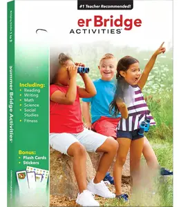 Summer Bridge Activities Grades 1-2 Printed Book, 160-Page Summer Bridge Workbook with Math, Reading Comprehension, Science, Fitness, Social Studies, Writing Practice, Flash Cards, and Stickers