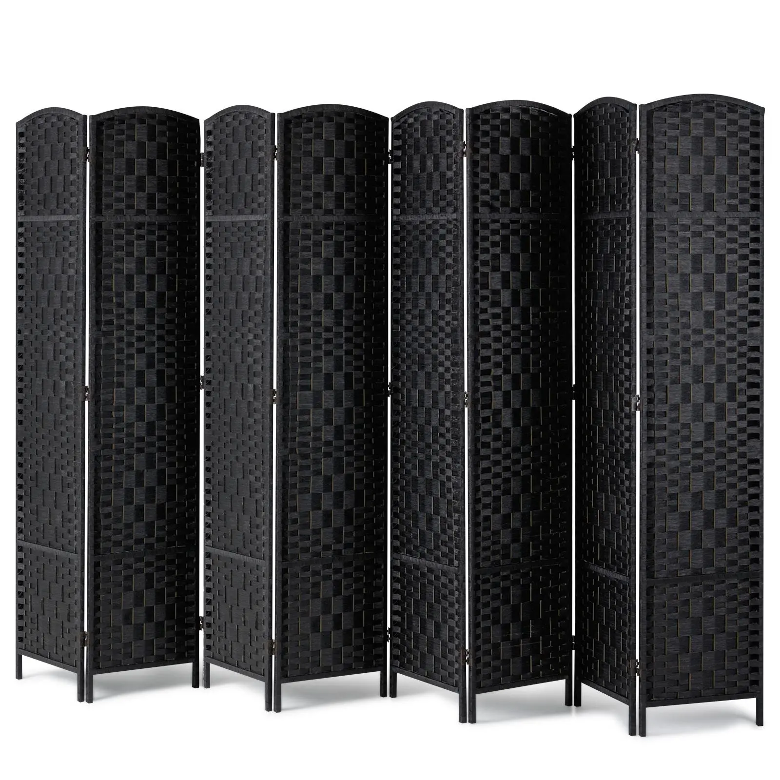 VEVOR 8 Panel Room Divider, Hand-Woven Folding Privacy Screens with Hinges, Portable and Freestanding Partition Room Dividers and Wall Divider for Room Separation, Black