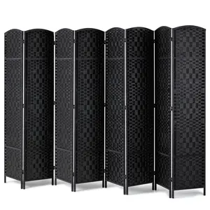Father's Day Gift VEVOR 8 Panel Room Divider, Hand-Woven Folding Privacy Screens with Hinges, Portable and Freestanding Partition Room Dividers and Wall Divider for Room Separation, Black