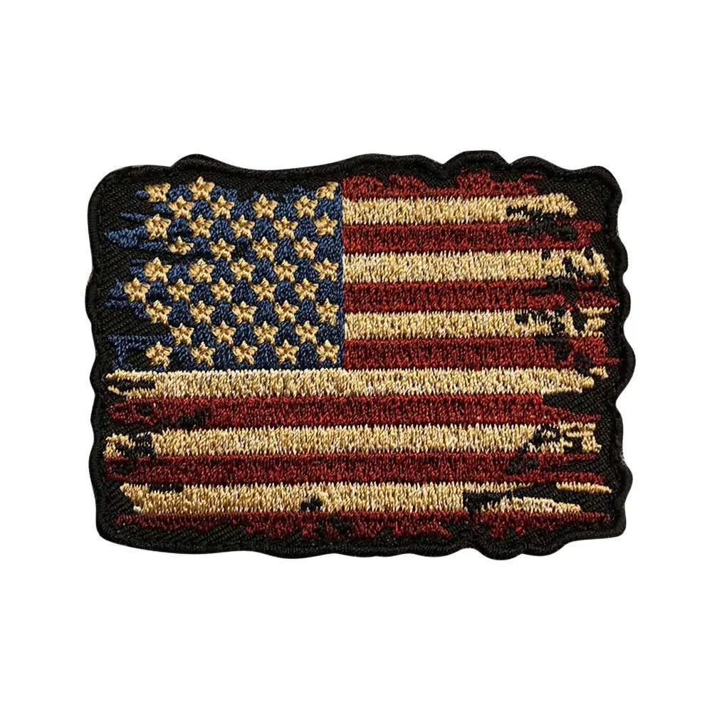 Miltacusa Distressed American Flag Vintage Look Patch (1pc - 3.0" x 2.25" Rectangular Embroidered Multicolored Cotton Fabric Applique Sew-on Patch)