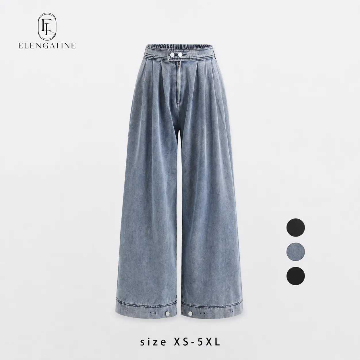 Elengatine Women's High Waist Pleated Balloon Jeans - Y2K Inspired, Soft Polyester, Leopard Print, Zip Front, Adjustable Cuffed Ankles, Baggy Wide Leg, Loose Fit Everyday All-Season Casual Streetwear Denim Pants