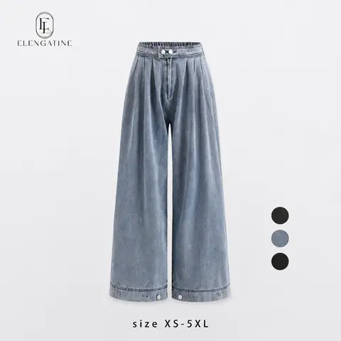 Elengatine Women's High Waist Pleated Balloon Jeans - Y2K Inspired, Soft Polyester-Cotton, Textured Leopard Print, Zipper Front, Adjustable Cuffed Ankles, Baggy Wide Leg, All-Season Casual Streetwear Pants