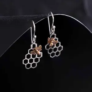 Honeycomb and Bee Dangle Earrings