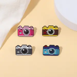 4pcs Cartoon Camera Brooch Pin Dropping Oil Paint Badge Clothings Decoration Gift Cute Backpack/ Jeans/ Hat Pin Metal Badge