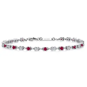 925 Sterling Silver Red Created Ruby and White Moissanite Tennis Bracelet for Women | 1.76 Cttw | Round 2.5MM | 7 Inch