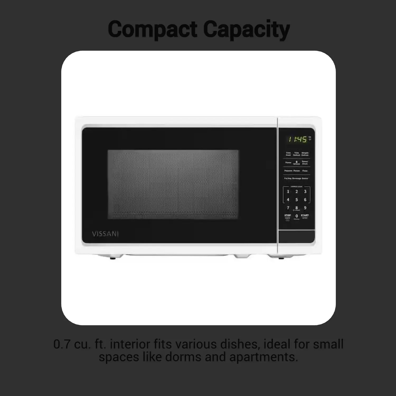 Vissani 0.7 Cu. Ft. 700W Countertop Microwave (White) - Like New | Compact Small Microwave Oven for Dorm, Apartment, Office, RV | Space Saving Kitchen Essentials & Quick Heating