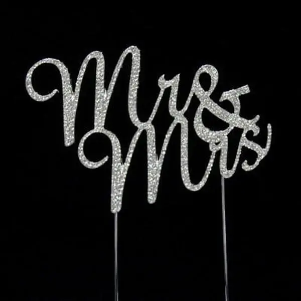 De Yi Enterprise 33014-Mr&Mrs Silver Wedding Cake Topper - Mr & Mrs