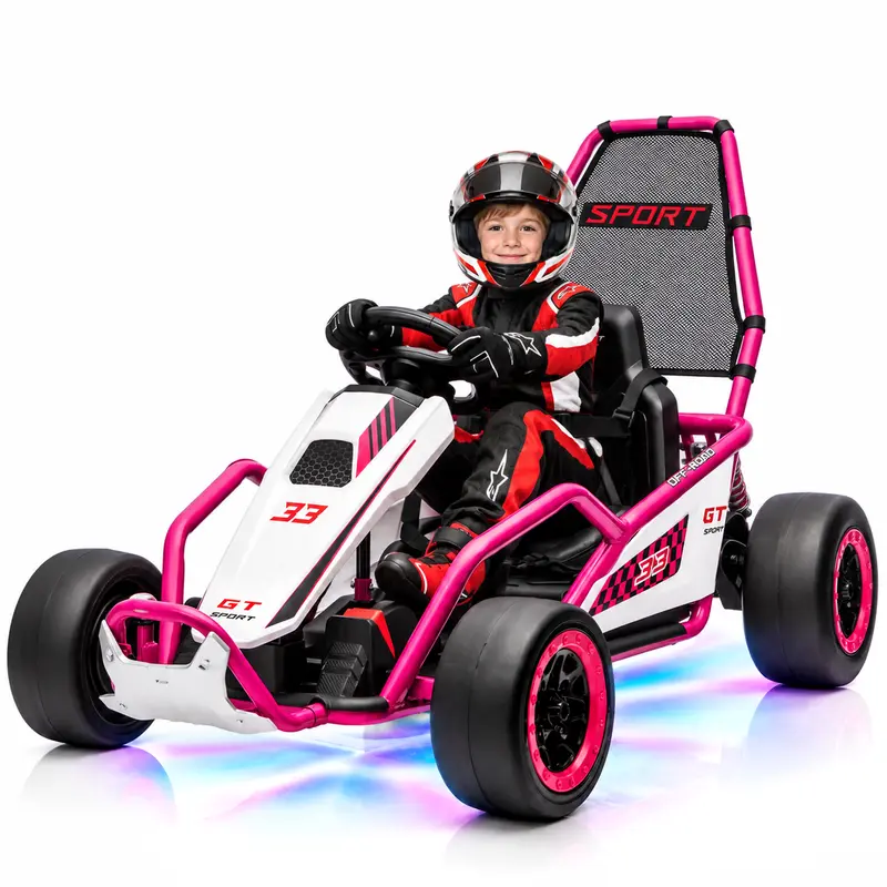 24V400W Kids Electric Drift Kart (Ages 6-12, Unisex) - Toys for Boys, Racing Car-Style Design, Crazy Strobe Lights, Suspension System, Suitable Wheel Material, Iron Frame, 8.5MPH Max Speed, Cool Gifts for Kids,familyfun
