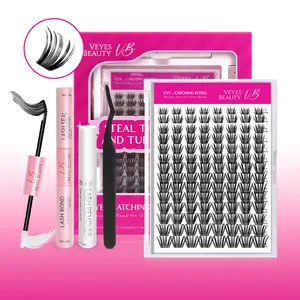 VEYESBEAUTY VB-Crown Cluster Lashes 100% Handcrafted Ultra-thin Extremely Fine Invisible Band False Eyelash Wispy Faux Mink Lash Mixed Length DIY Eyelash Extension for Self Makeup Cosmetic Application at Home