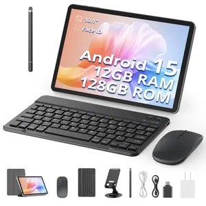 2026 10.1" Android 15 Tablet with Keyboard, Stylus, Mouse,Stan & Case – 12GB RAM(4GB base,8GB expand), 128GB ROM, WIFI,BT5.0, 1280x800 IPS, 8MP+2MP Camera, 6000mAh Battery,(Grey)Spring Glow Up