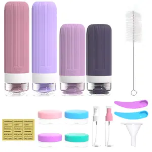 Silicone Travel Toiletry Bottles Set - Leak-Proof, Portable Squeeze Dispensers, TSA-Compliant Refillable Containers for Shampoo, Shower Gel (Bathroom Soap Dispenser Home Supply)