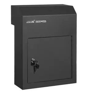 Heavy Duty Steel Through-Door Key Drop Box For Mail, 12x6x16 Inch, Black Finish, Locking Slot With 1.8-Inch Keyed Lock, Through-The-Door Mailbox Durable Construction For Apartment Or Office Entrances