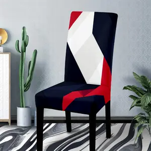 Geometric color blocked printed polyester chair cover, Universal chair cover, with red, black, white diamond pattern, modern minimalist style, suitable for dining or living rooms, texture, and fits the contour of the seat, Stretch Chair Slipcovers