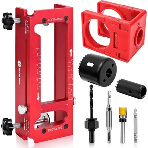 Door Hinge Jig, Aluminum Alloy Door Hinge Template Kit for, Mortise Jig Fits Door Hinges from 2.5" to 5" Length, 1/4" R, 5/8" R, Square Corner (with Door Lock Kit)