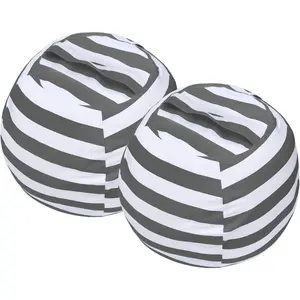 2 pcs bean bag chair cover for stuffed animals, cotton canvas bean bag with zipper for organizing kids’ and adults’ rooms, gray, 24″