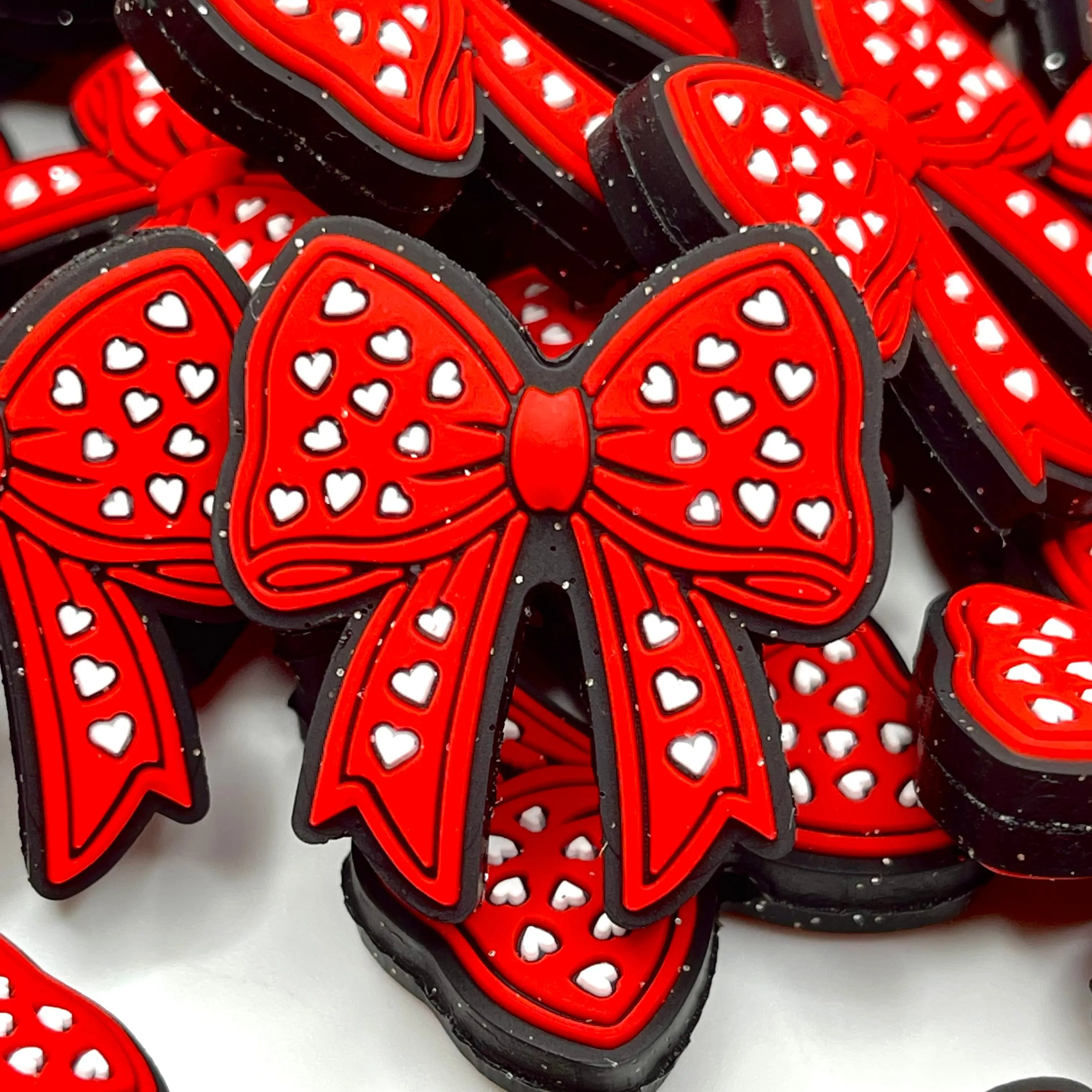 1pc Simply Bow-mantic Silicone Focal Beads - Bows with Hearth Shape Beads for DIY Beadable Accessories Valentine's Day