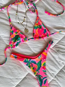Dopamine Sweetie! Rose Tropical Floral Bikini Set, High Stretch Comfortable Beachwear, Summer Vibes, Perfect for Photoshoots, Beach Bathing Suit, Floral Print Swimsuits