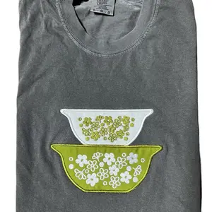 Vintage Glass Bowl Appliqué Embroidered Comfort Colors T-Shirt