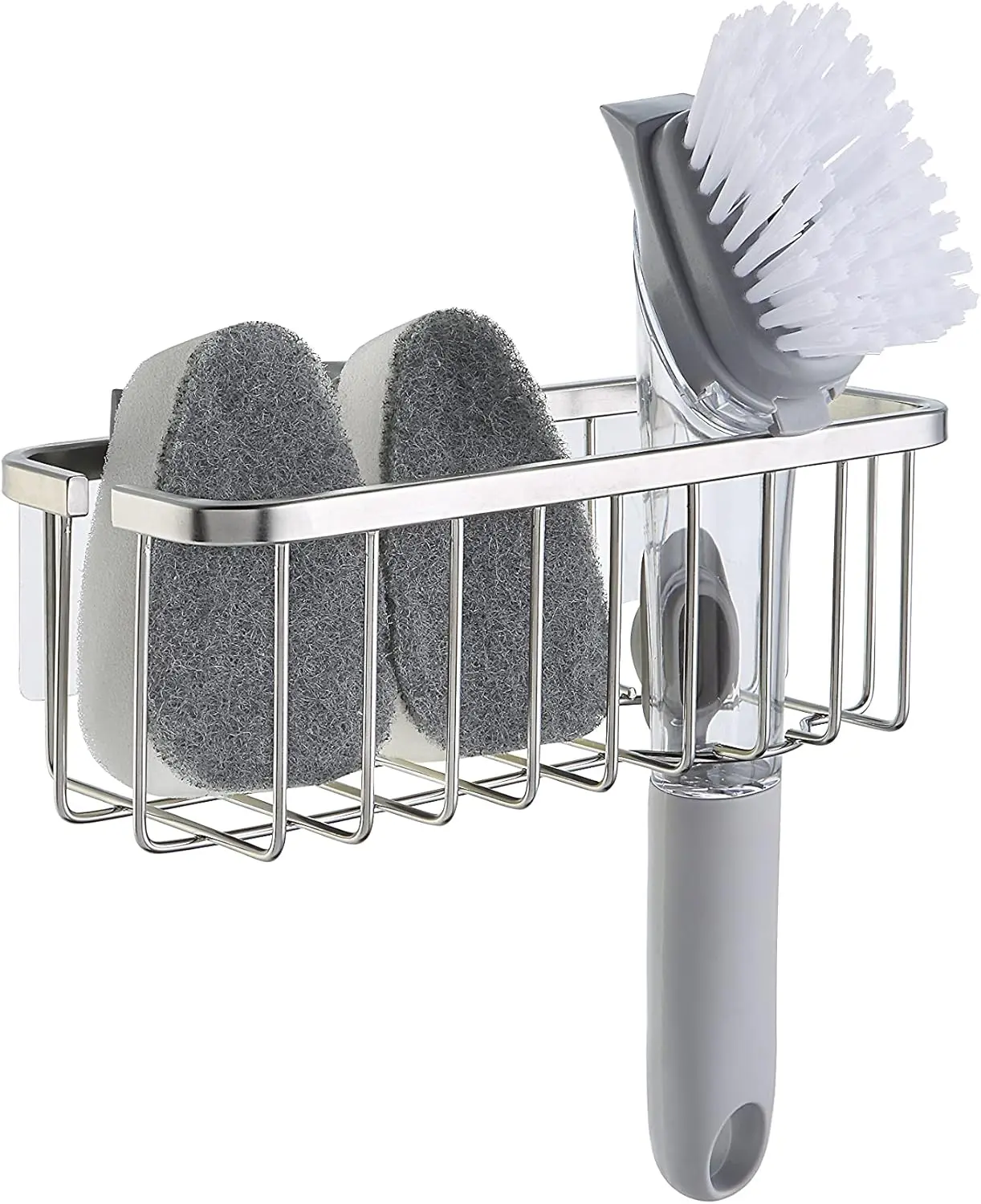 NeverRust Deluxe Kitchen & Bathroom Sink Sponge Holder Organizer with Adhesive Mount - Additional Suction Cup Included – Sponge & Brush NOT Included – 7.4 x 3.3 x 2.75 Inch