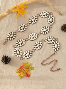 1pc Europe & America Retro Bohemian Style Turquoise Series Zinc Alloy Long Waist Chain Accessory,Suitable For Dresses,Jeans,And Various Outfits