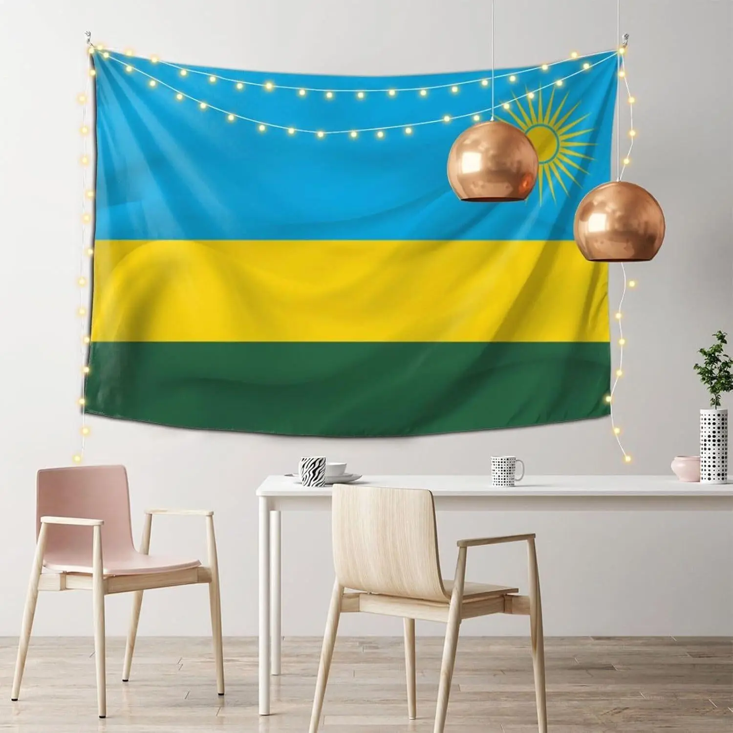 1pc Rwanda Flag Polyester Digital Print Peach Transverse Tapestry Wall Hanging - 60x40in, Durable Wrinkle Resistant Linen-Style Cloth, Afro Design, Everyday Home Decor for Living Room, African National Emblem Mat, Photo-Worthy Anniversary Supply