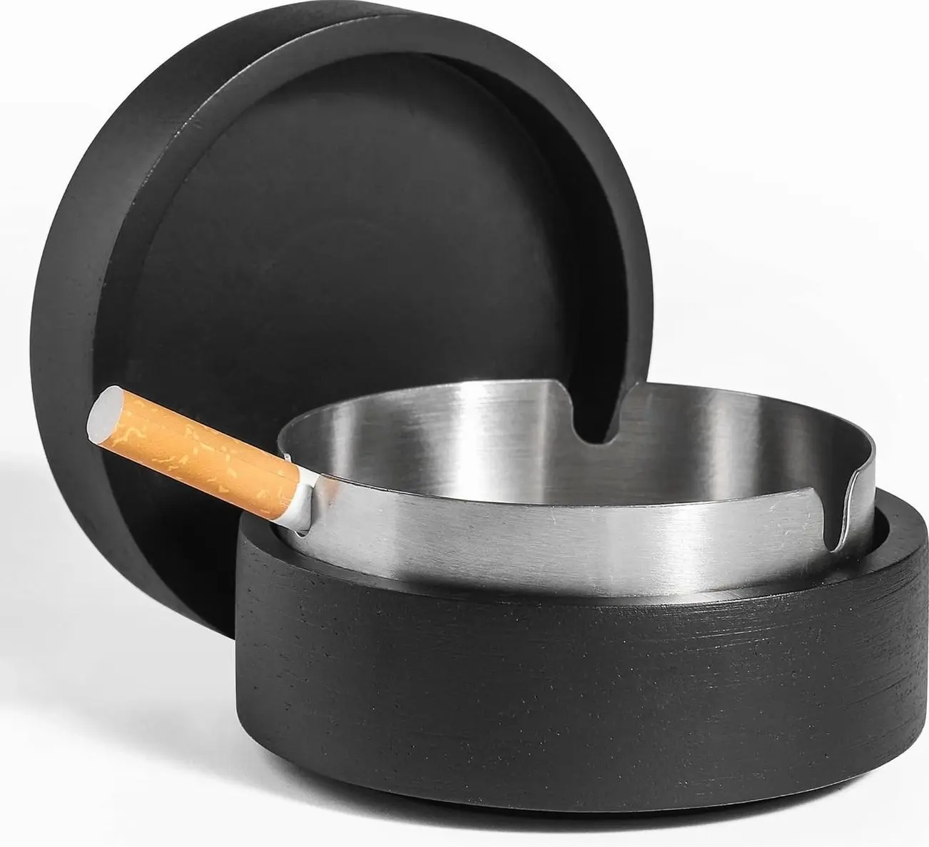 Cute Ashtrays for Cigarettes Ash Tray with Lid Wooden Ashtray with Stainless Steel Portable Decorative Ashtray Windproof Ashtray
