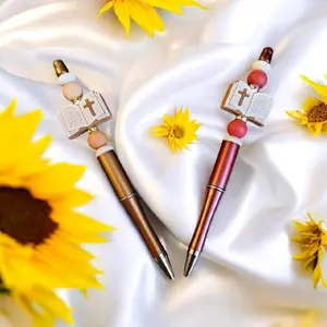 Elegant Cross and Bible Design Pen with Beaded Handle for Writing and Note-Taking in Rich Brown and Burgundy Colors
