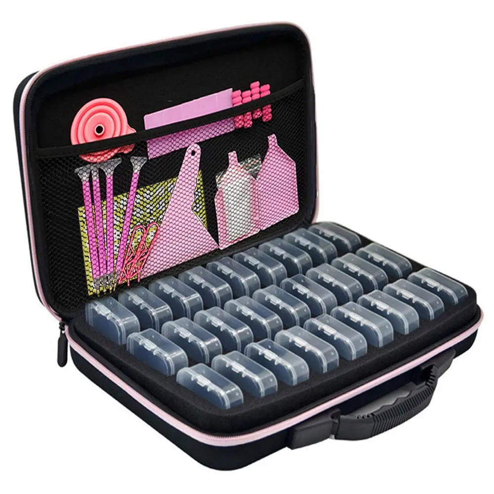 Large Capacity Diamond Painting Storage Case for Diamond Painting Tools with 27 Removable Bead Trays, Portable Organizer Box for Diamond Art Kits, Embroidery Pens, Tweezers, Beads and Accessories, Shockproof EVA Travel Carry Bag for Handicraft Lovers