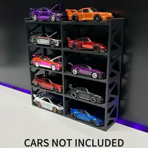 Hotwheel 10 Car Display Stand Industrial Design w Hidden Wall Mount Hook Hole Hanging Shelf Storage Diorama Diecast Model Car 1/64 1:64 Organiser Racks Hangable