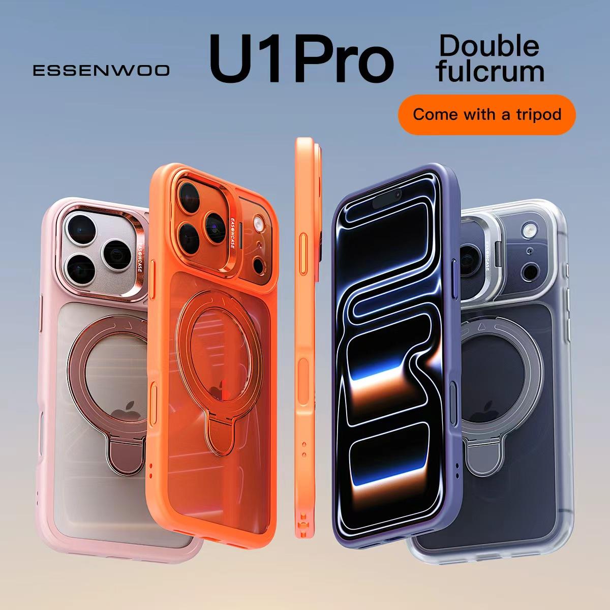 ESSENWOO U1Pro Cover Smartphone Case Dual Stand Shockproof MagSafe Compatible for iPhone 17/16/15/14/13 Pro Max with Adj