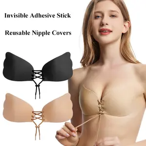 Viral Strapless Sticky Push-Up Bra Backless Rabbit Ear Lift Invisible Lingerie Adjustable Front Tie Reusable Silicone Adhesive