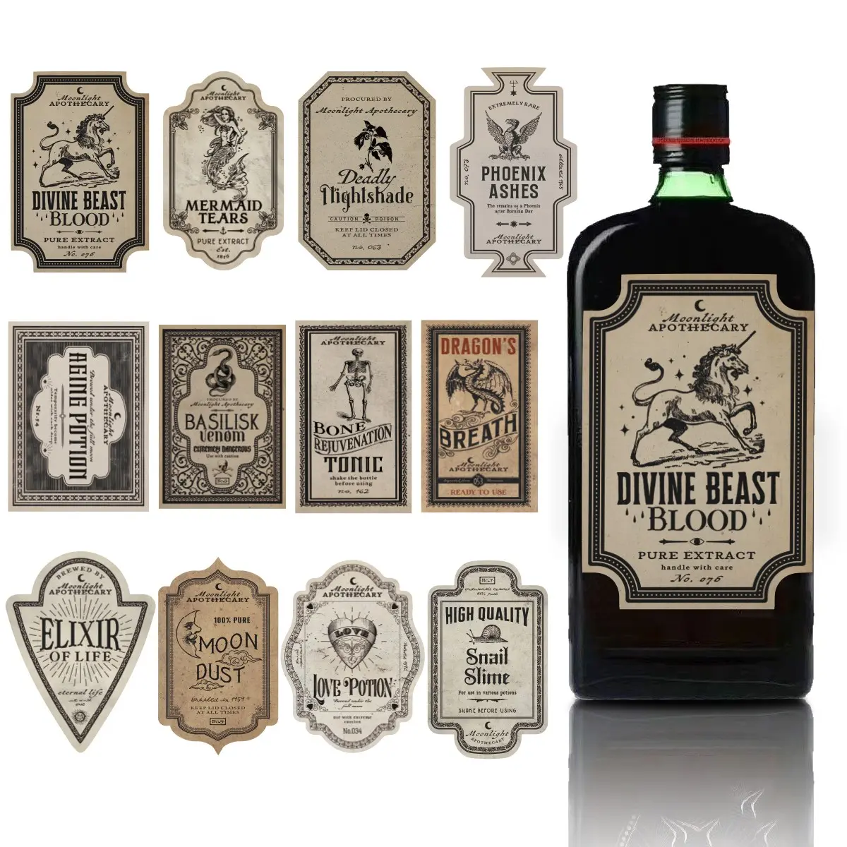 12 sheet Vintage Halloween Wine Bottle Labels Waterproof Drink Tags Set for Party Decor, Potion Bottle Stickers, Apothecary Theme Halloween Decorations, Sticker Sheets