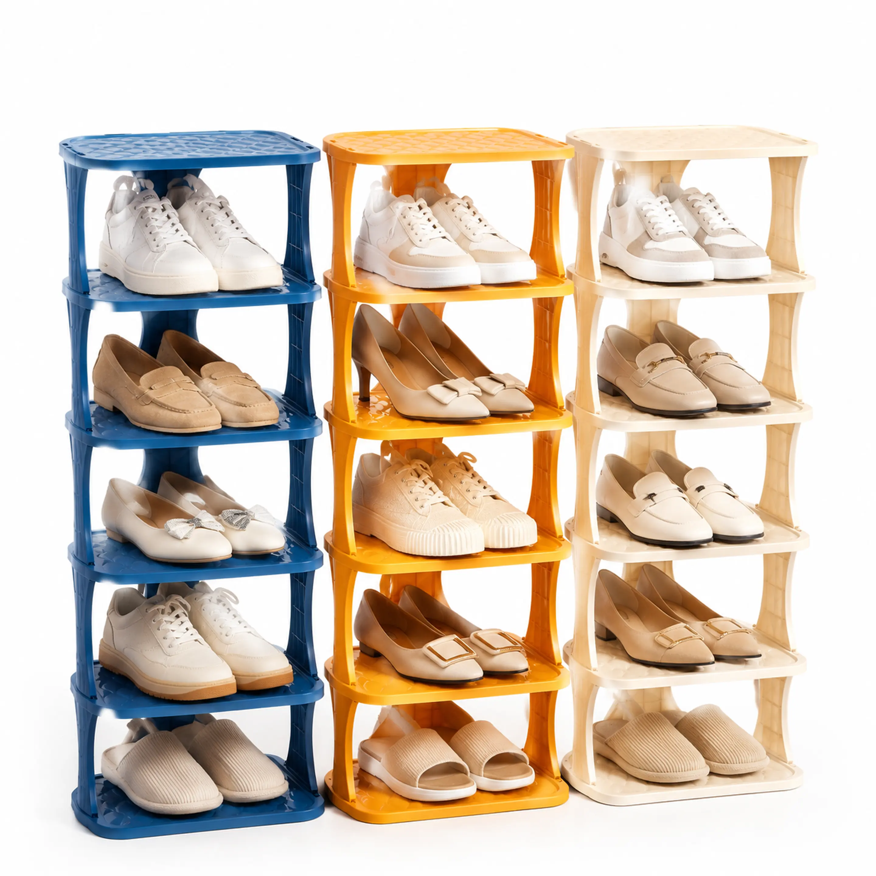 Stackable Shoe Rack, Vertical Narrow Shoe Storage Organizer, Space Saving Plastic Shoe Shelf for Entryway, Closet, Bedroom, 3/4/6 Tier shoe cabinet display stable support