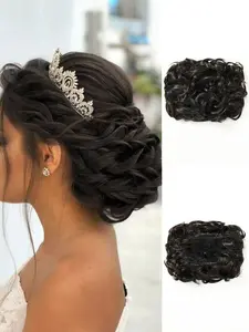 Short Messy Curly Soft Synthetic Hair Dish Hair Bun Extension Easy Stretch Hair Combs Clip In Ponytail Extension Scrunchie Chignon Tray Ponytail Hair Piece Wig Hairpieces