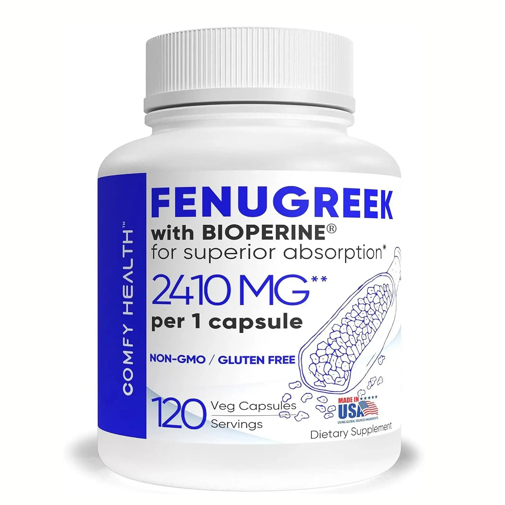 COMFY HEALTH Fenugreek Capsules, 2410mg Per Capsule, 120 Count, Fenugreek Pills